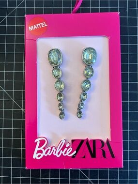 Barbie X Zara Crystal Drop Earrings - Silver/ Crystal like gems.